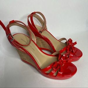 SZ 8.5 M NIGHT CLUB WEDGE RED STRAPY SEXY SANDALS